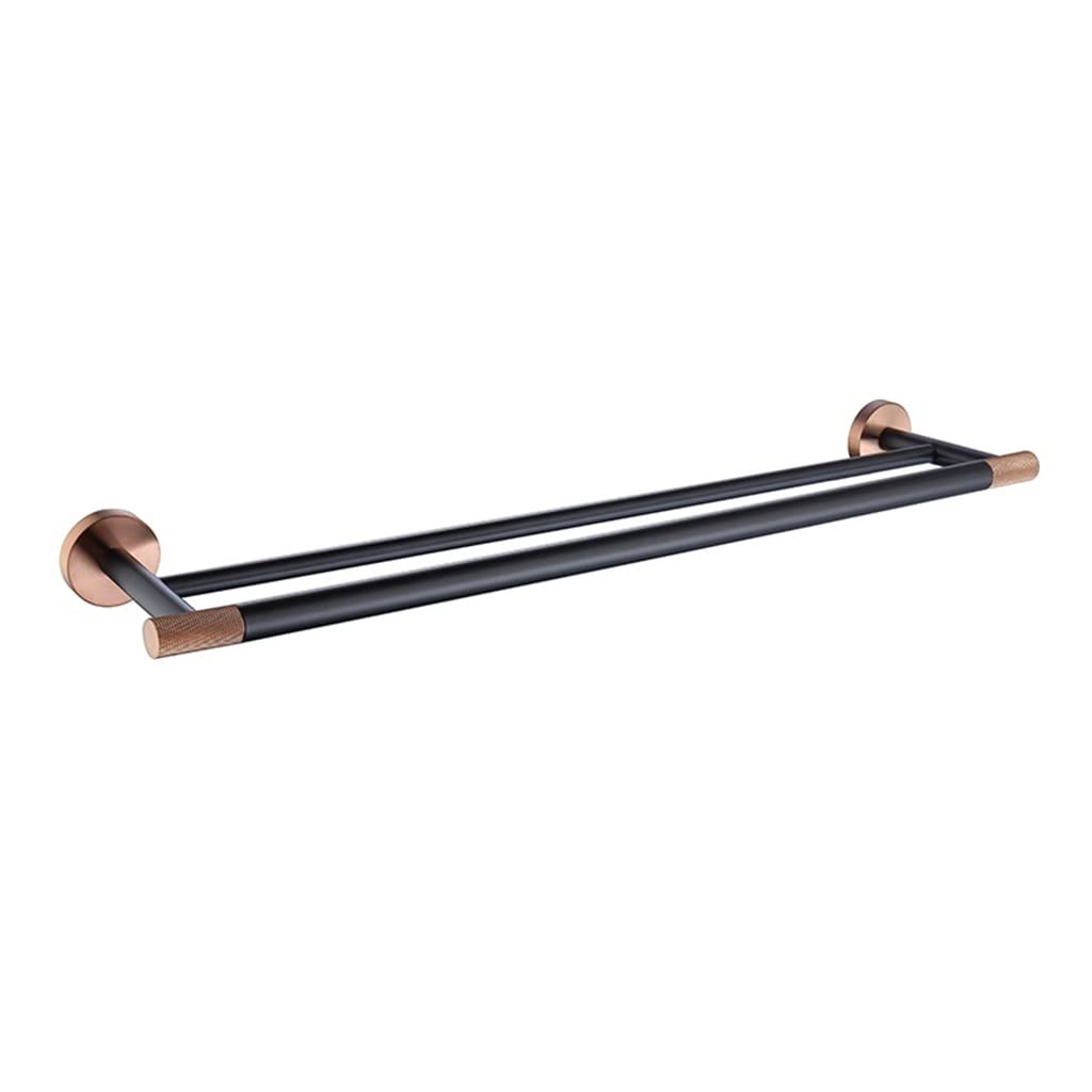 Rose Gold Black Bathroom Accessories Set - Modern Towel Bar Rail, Toilet Paper Holder, Robe Hook & Soap Dish - Elegant Toilet Brush for Bathroom Decor - Perfect for Luxury Homes & Spa Style Bathrooms (Double Towel Bar)