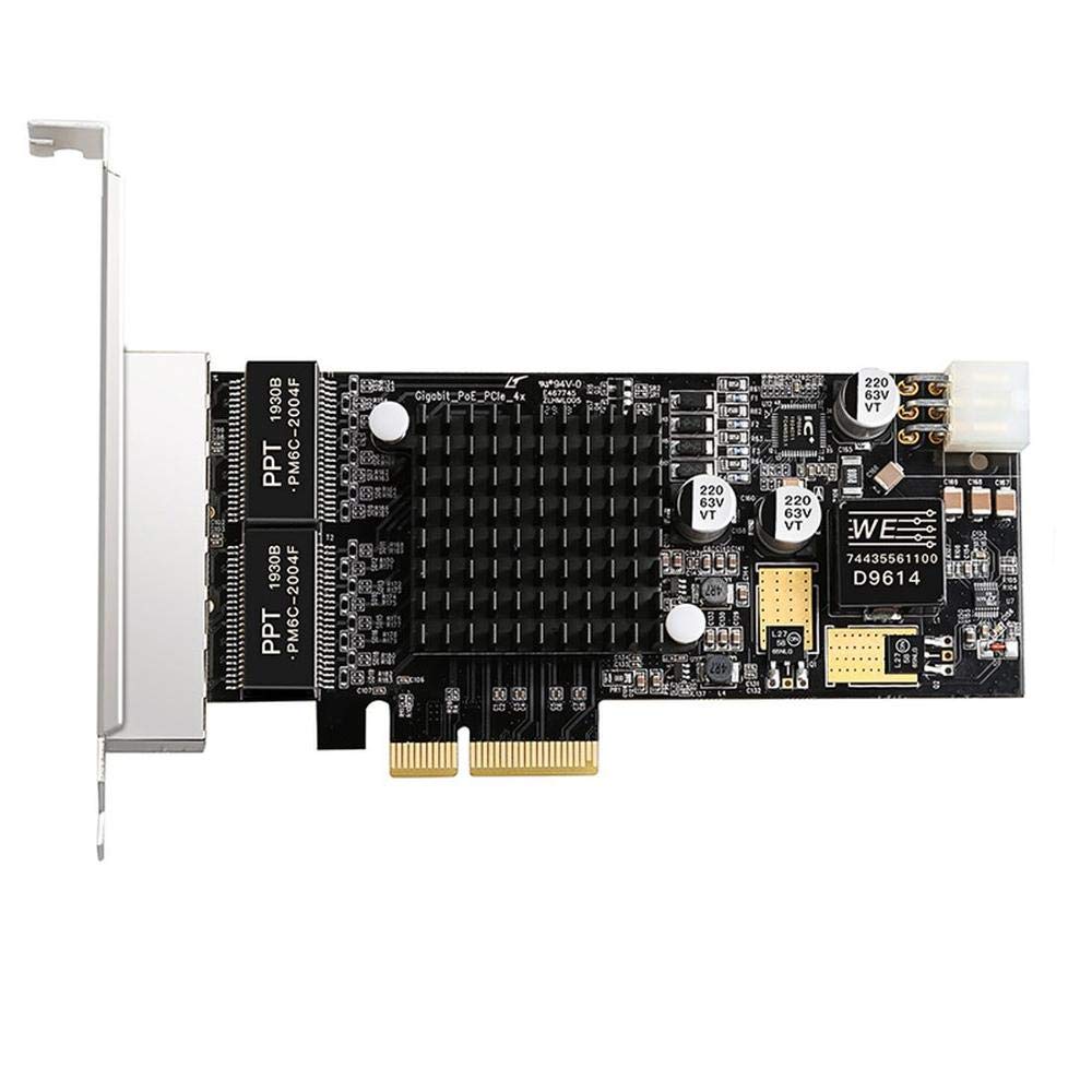 4-Port PCI-E 4X Gigabit PoE Network Card - Quad RJ45 Ports 10/100/1000Mbps LAN Interface Card for Intel 350 - Ideal for Servers, Workstations & High-Speed Networking Setups