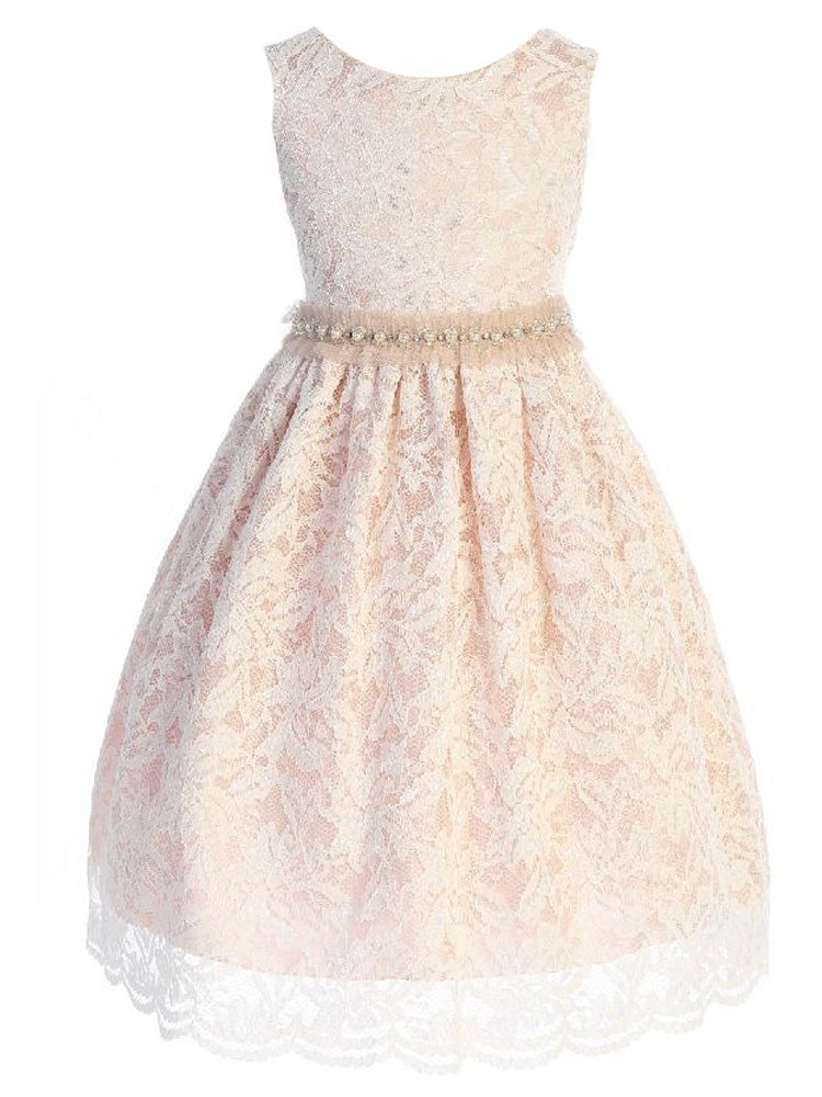 Elegant Lace Pearl Tulle V-Back Junior Bridesmaid Dress for Big Girls Size 8-14 | Perfect for Weddings, Prom & Formal Events