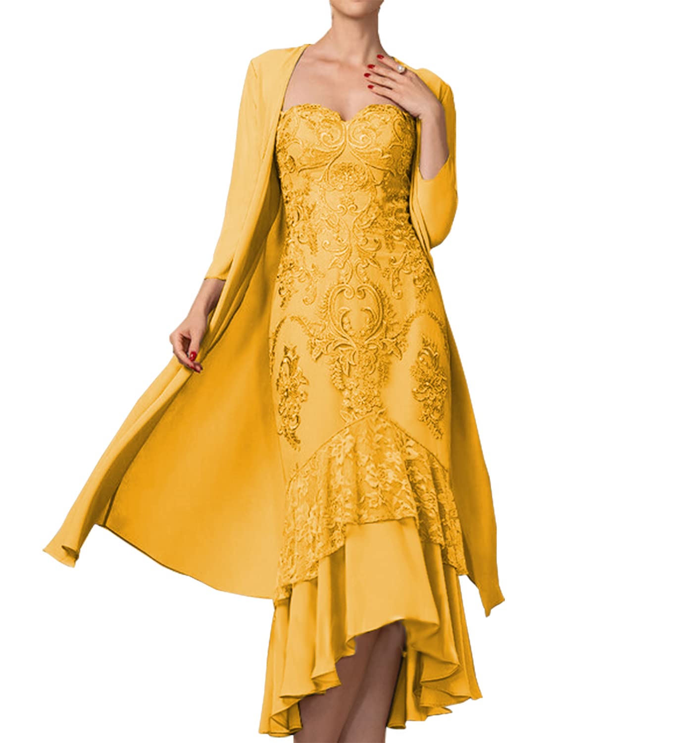 Elegant Mother of The Bride Dresses 2-Piece Set with Lace Jacket - Formal Wedding Guest Evening Gown, Mermaid Chiffon Dress for Special Occasions & Celebrations