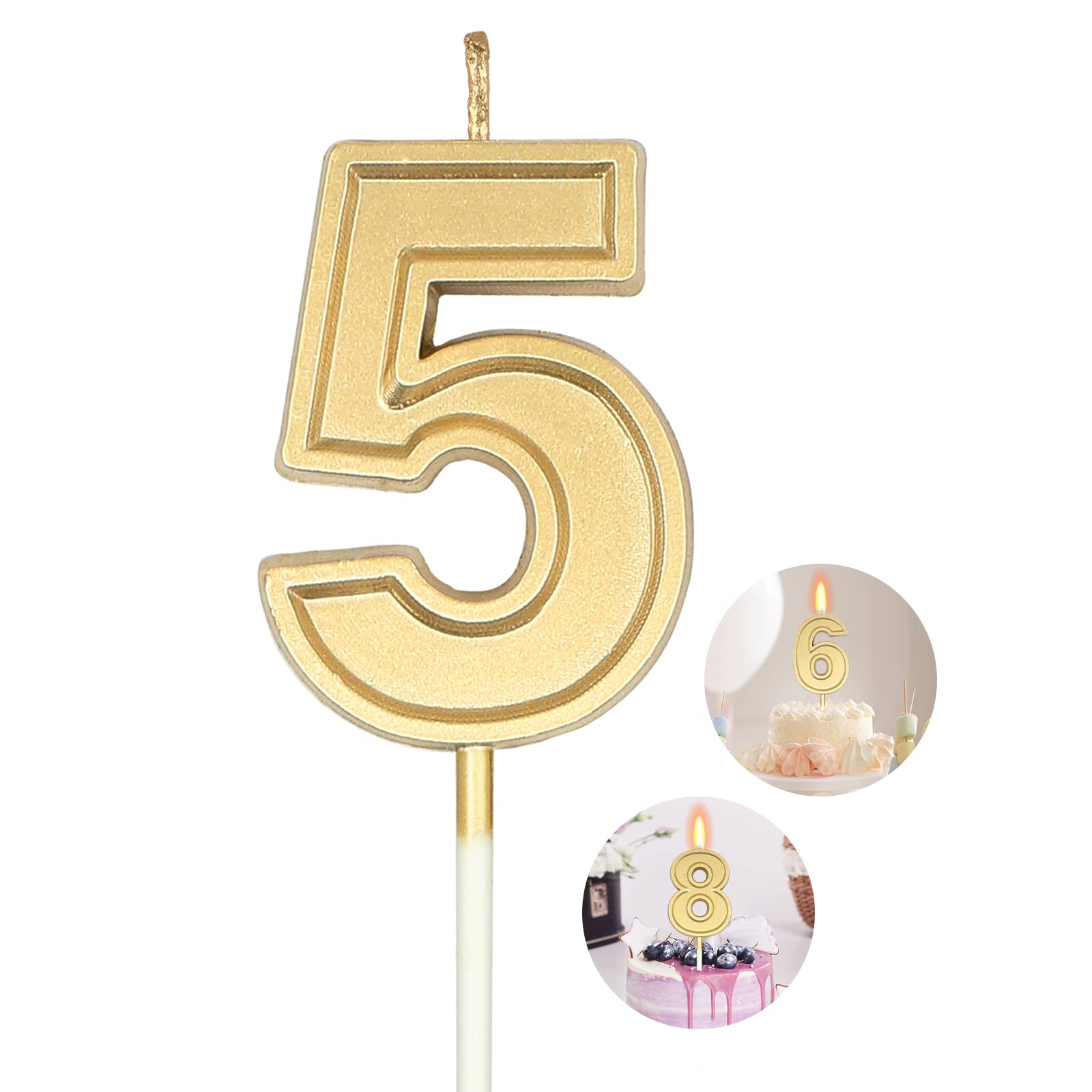 5-Pack Champagne Gold Number Birthday Candles for Cake Decorating - Elegant Wedding, Party, Anniversary & Celebration Cake Toppers - Perfect for Birthdays, Weddings & Special Events