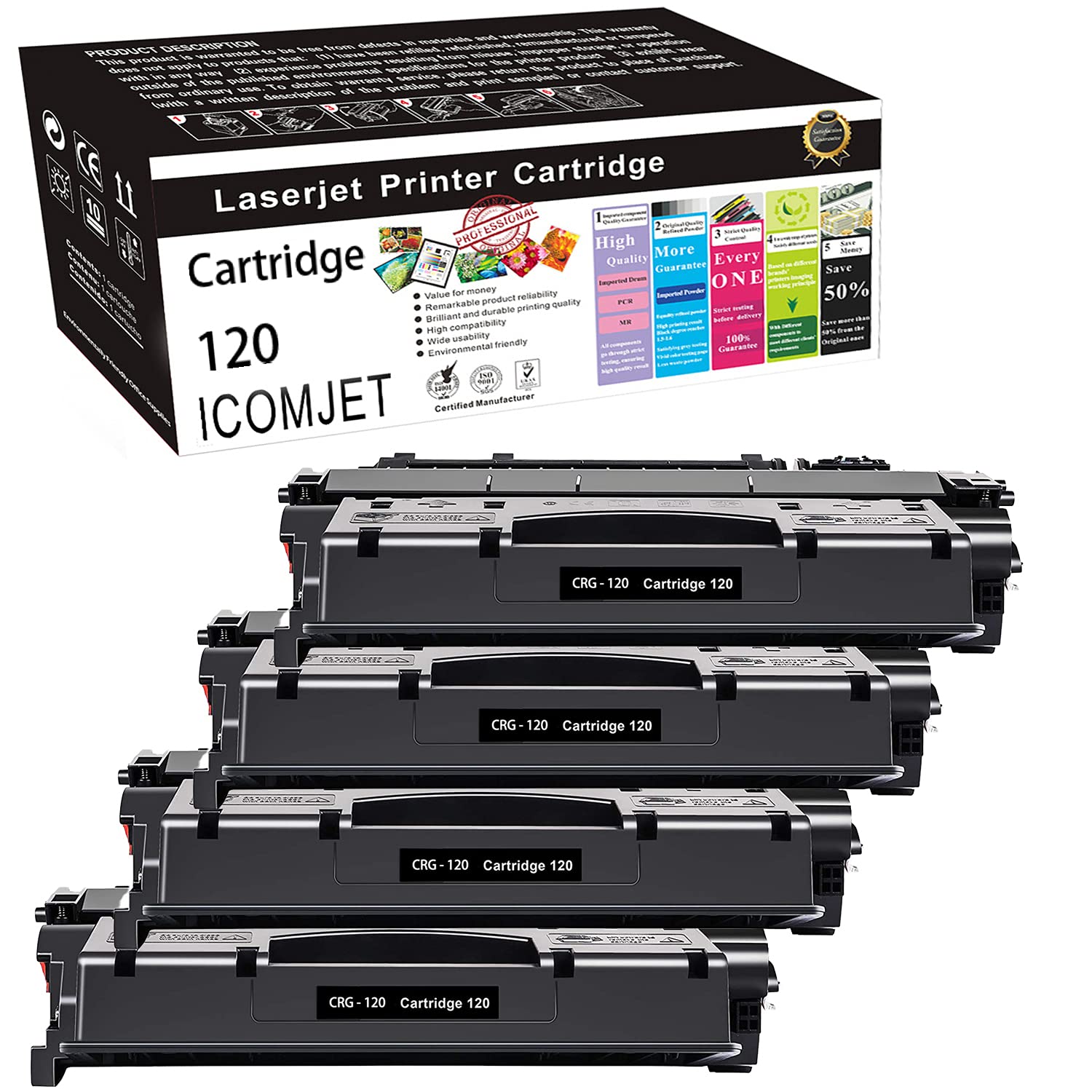 High-Quality Compatible Toner Cartridge Replacement for Canon 120 CRG-120 (4-Pack, Black) - Works with Canon ImageClass D1120, D1150, D1100, D1170, D1180, D1320, D1350, D1370, D1520, D1550 Laser Printers - Perfect for Office & Home Printing Needs