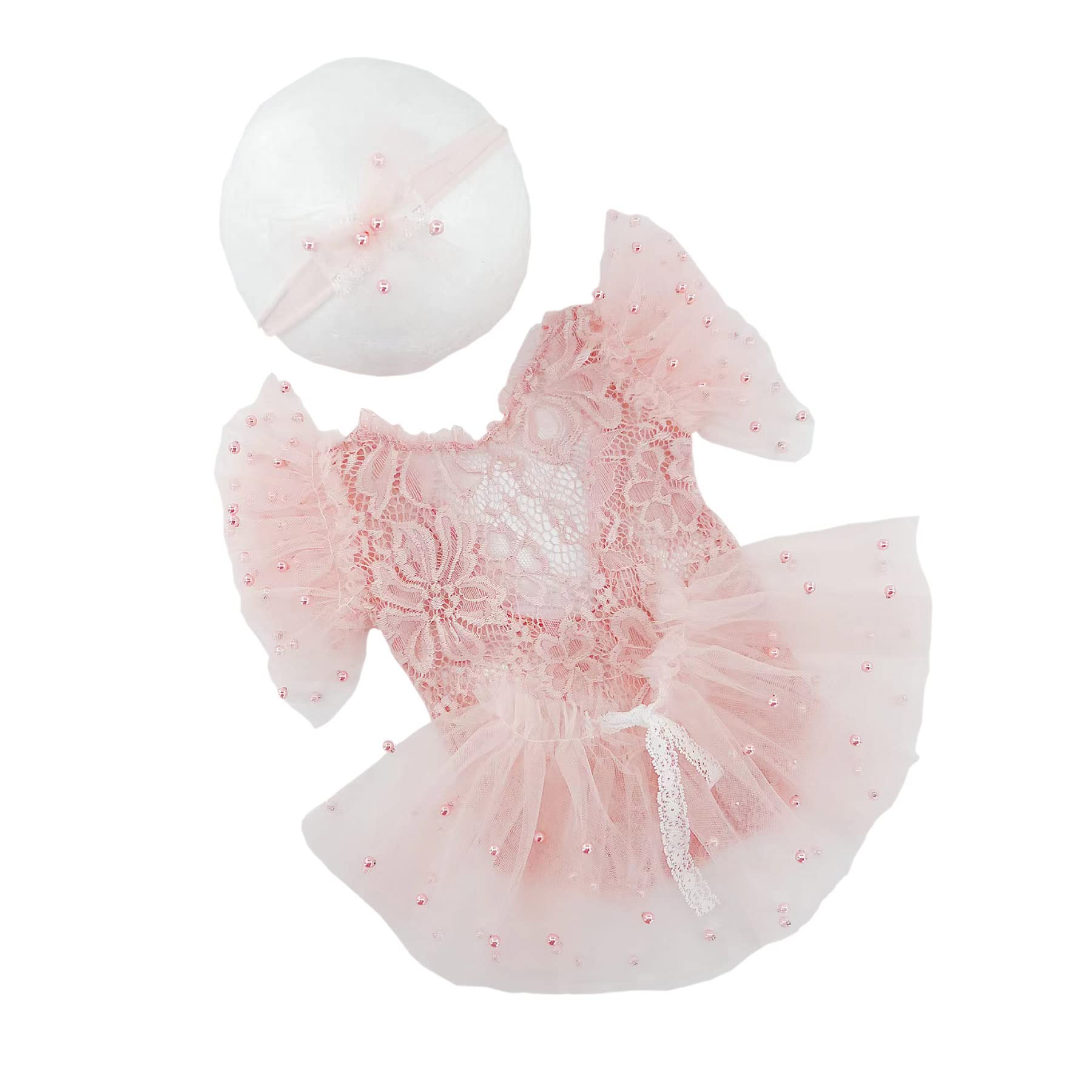 Newborn Baby Girl Lace Romper with Headband Tutu Dress - Photography Costume for Twins, Princess Birthday Party Outfit - Perfect for Newborn Photo Shoots, Christening, and Special Occasions