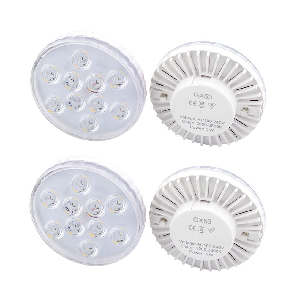 Bonlux LED Gx53 Under Cabinet Lights - 5W Warm White Puck Lights (Pack of 4) for Kitchen, Wardrobe, Display Case & Retail Lighting - Energy Efficient Dimmable LED Lights for Home & Commercial Use
