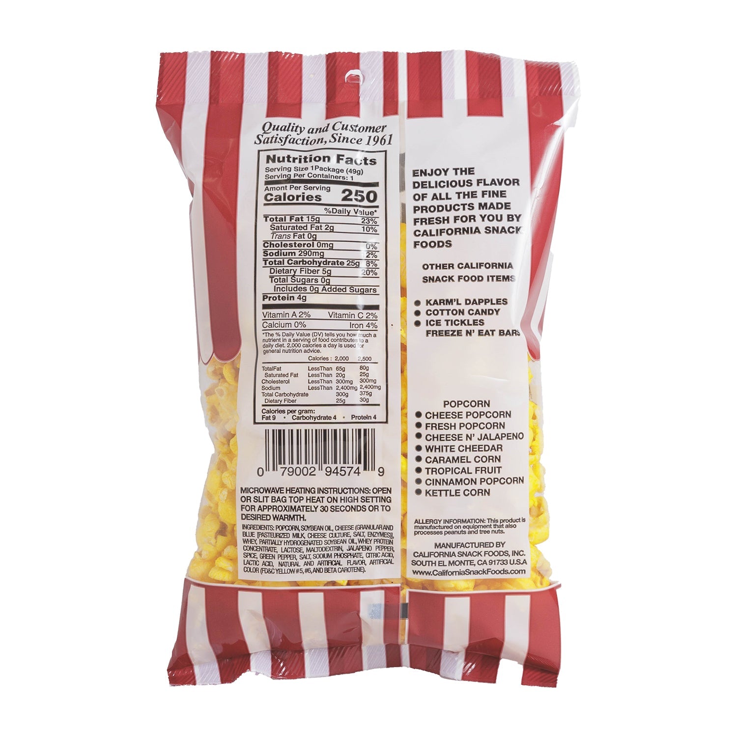 California Snack Foods Popcorn - Cheese & Jalapeno Flavored Popcorn, 24 Count Case - Perfect for Movie Nights, Parties, and Office Snacks