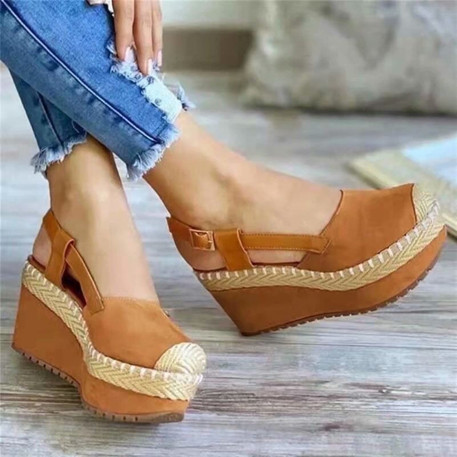Women's Platform Wedge Espadrille Sandals with Ankle Strap & Buckle Closure - Breathable Hollow Out Design for Summer - White & Brown (Size 36) | Perfect for Beach Vacations, Date Nights & Casual Outings