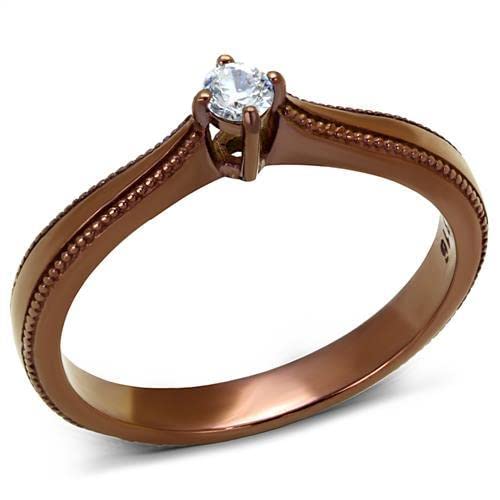Zawadee TK2610 Stainless Steel CZ Ring - Elegant Coffee Light Jewelry for Women