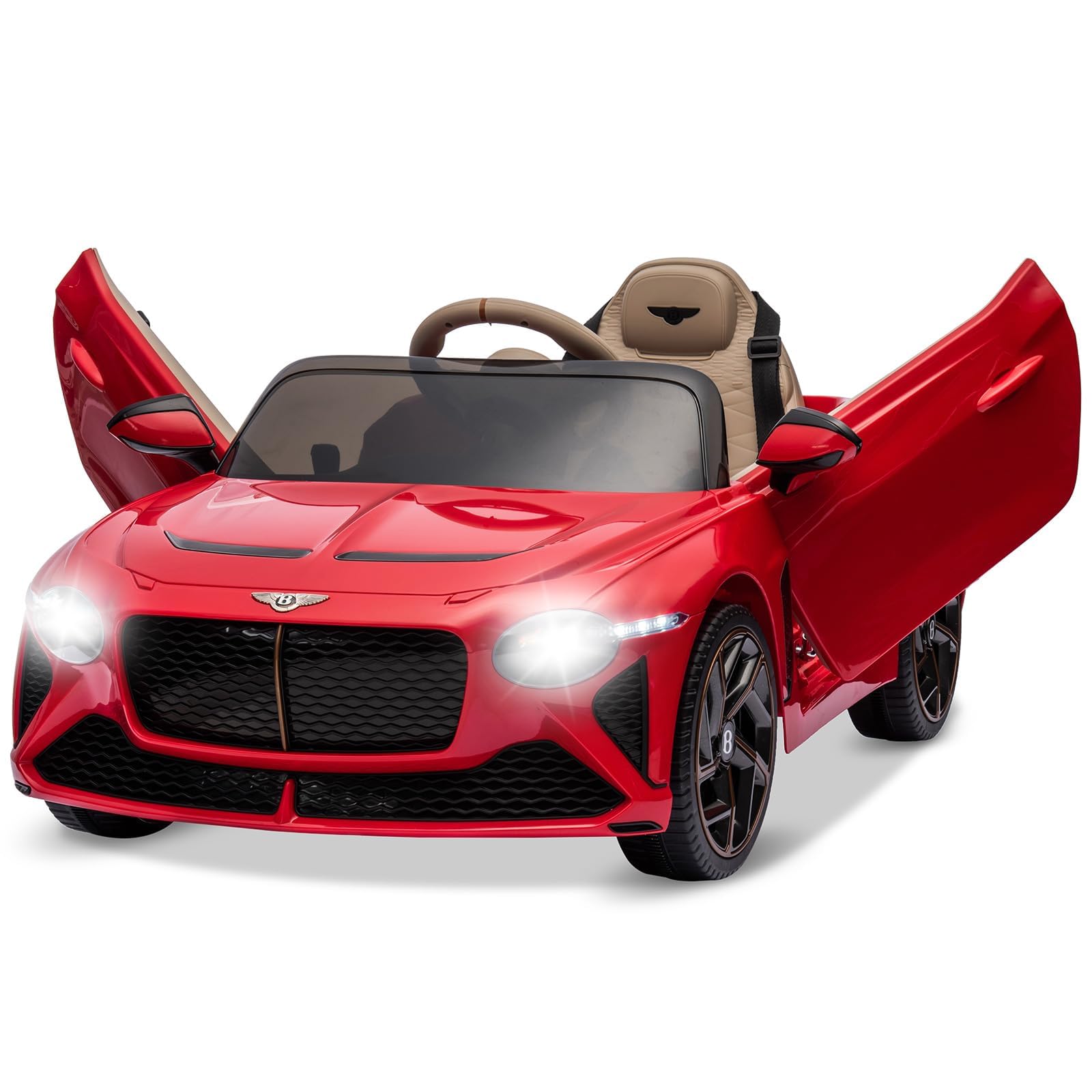 12V Licensed Bentley Bacalar Kids Electric Car with Parental Remote Control - 3 Speed, LED Lights, Horn & Scissor Doors - Perfect for Birthday Gifts, Outdoor Play & Family Fun (Red)
