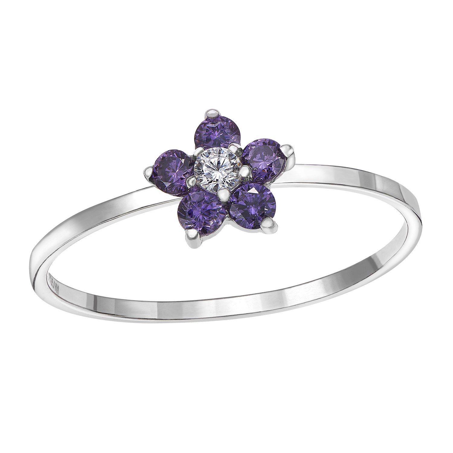 Sterling Silver Flower Ring with CZ & Birthstone for Women - Elegant Gift