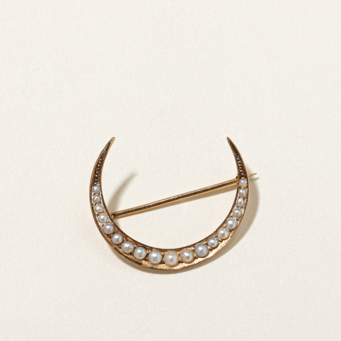 Vintage Art Nouveau 14K Gold Crescent Moon Pearl Brooch Pin - Antique Jewelry for Women, Bridal Accessories, Wedding Gift & Special Occasions