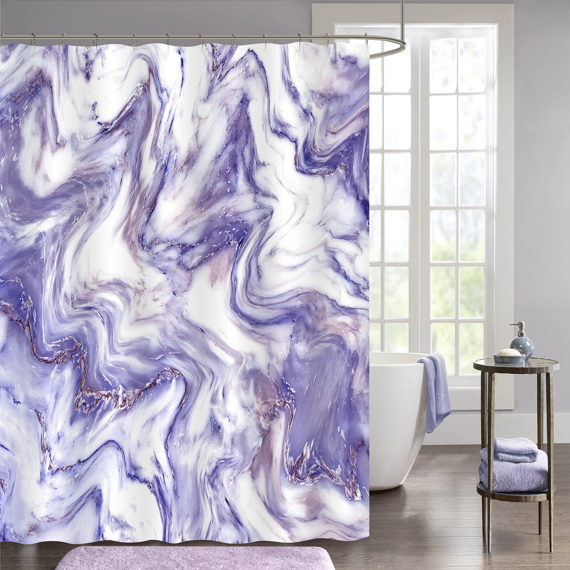 Luxury Purple Marble Shower Curtain Set - Modern Lavender Abstract Bathroom Decor with Washable Fabric, 72x72 Inches - Perfect for Spa-Like Bathrooms & Contemporary Home Decor