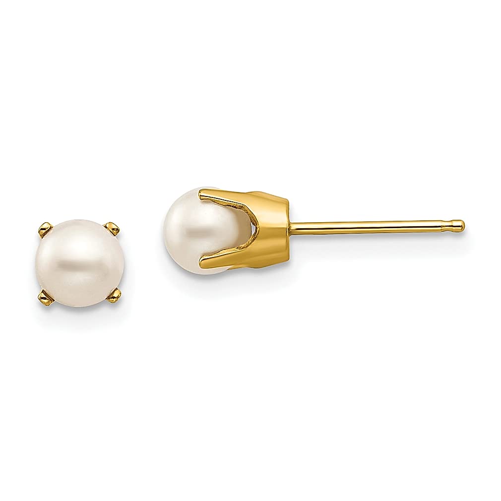 14K Yellow Gold 5mm Freshwater Cultured Pearl Stud Earrings - June Birthstone Jewelry for Women, Elegant Gift for Her - Perfect for Weddings, Anniversaries & Special Occasions