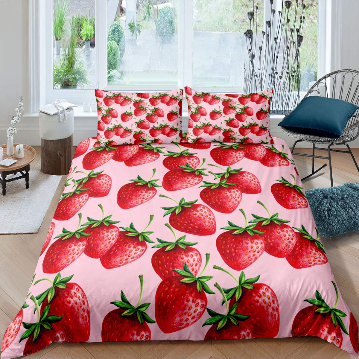 Strawberry Printed Duvet Cover Set - Twin Size Fruit Theme Bedding for Kids, Girls & Women | Soft Pink Comforter Cover with 1 Pillowcase | Perfect for Bedroom Decor, Birthday Gifts & Nursery Room