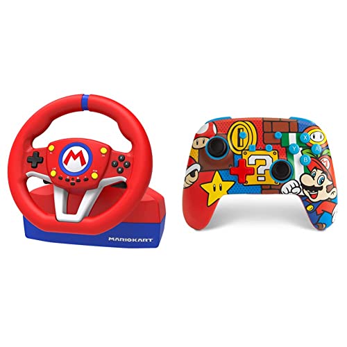 Nintendo Switch Mario Kart Racing Wheel Pro Mini - Officially Licensed by Nintendo - Compatible with Switch & PowerA Enhanced Wireless Controller - Mario Themed - Perfect for Racing Games & Multiplayer Gaming (Amazon Exclusive)