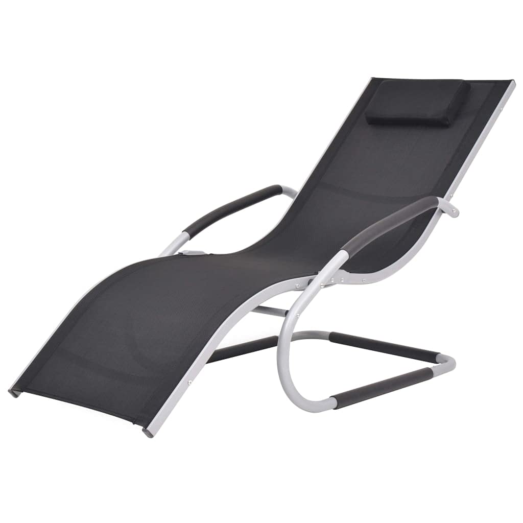 WELLIKEA Outdoor Sun Lounger with Removable Pillow - Aluminum Frame & Durable Textilene Fabric in Black - Perfect for Poolside, Patio, Beach, and Backyard Relaxation