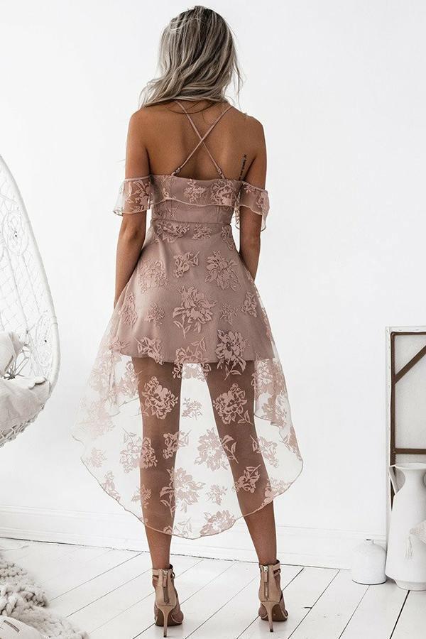 Elegant A-Line High Low Blush Pink Sleeveless Lace Homecoming Dress PG192 - Perfect for Prom, Formal Dances & Special Occasions