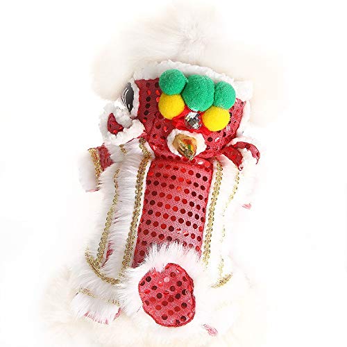 Funny Lion Dance Dog Costume - Red Chinese New Year Pet Jacket for Small Dogs (Size 22) | Warm Winter Dog Clothes for Holidays, Parties & Photo Shoots