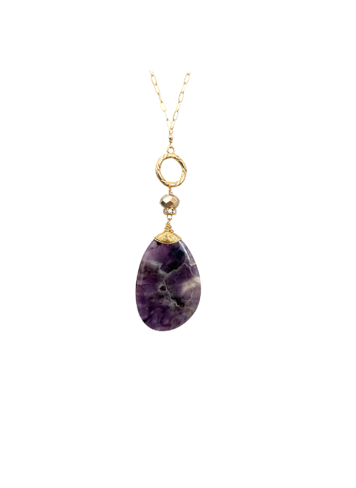 2-Way Amethyst Gold Necklace for Women - Elegant Reversible Pendant Jewelry for Everyday Wear & Special Occasions