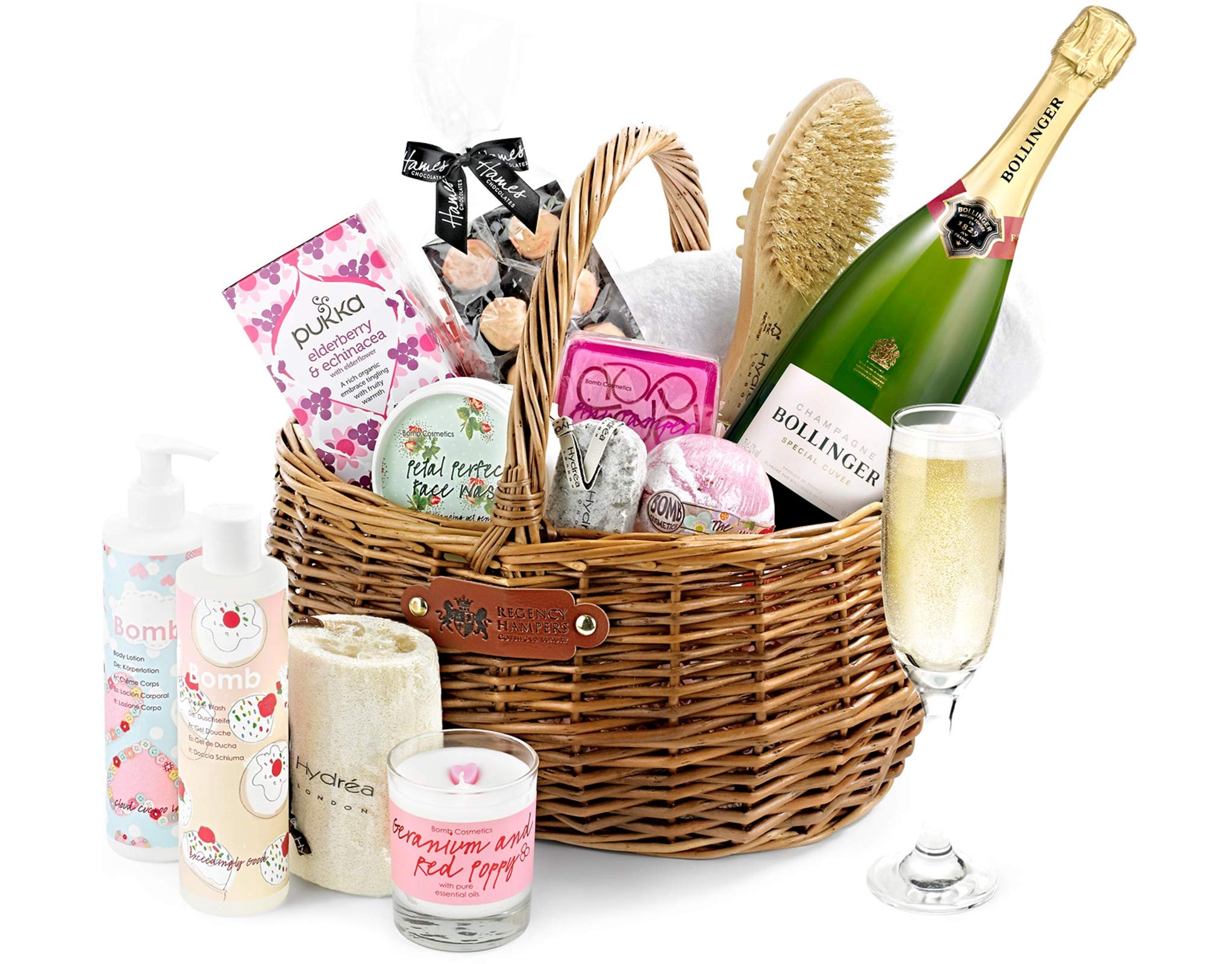 Luxury Pampering Gift Set with Bollinger Champagne - Spa & Relaxation Gift Basket for Her, Birthday, Anniversary, Valentine's Day