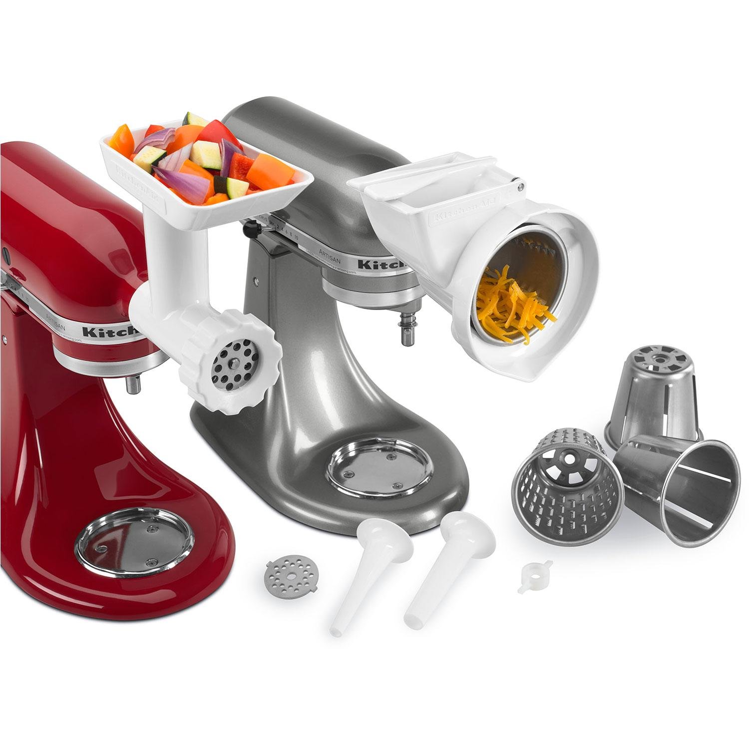 KitchenAid 80127 Stand Mixer Attachment Set - Food Grinder, Rotor Slicer, Shredder & Sausage Stuffer - White - Perfect for Baking, Meal Prep & Homemade Sausages