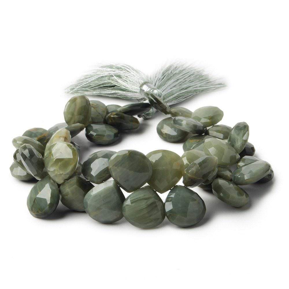 10x10mm & 12x12mm Green Cat's Eye Quartz Faceted Heart Briolette Beads - 44pcs AA Quality (7.5 inch) for Jewelry Making, DIY Crafts & Gift Wrapping