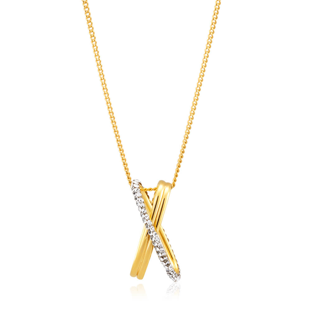 9ct Yellow Gold & White Gold Crystal Pendant Necklace - Elegant Jewelry Gift for Women - Perfect for Weddings, Anniversaries & Special Occasions