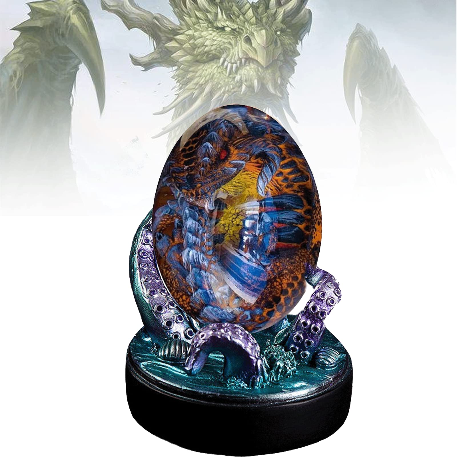 ANLIFL Crystal Lava Dragon Egg - Transparent Resin Sculpture with Octopus Base | Unique Desktop Decoration for Fantasy Lovers, Gift for Collectors & D&D Enthusiasts | Perfect for Home Office Decor, Gaming Setup & Meditation Space