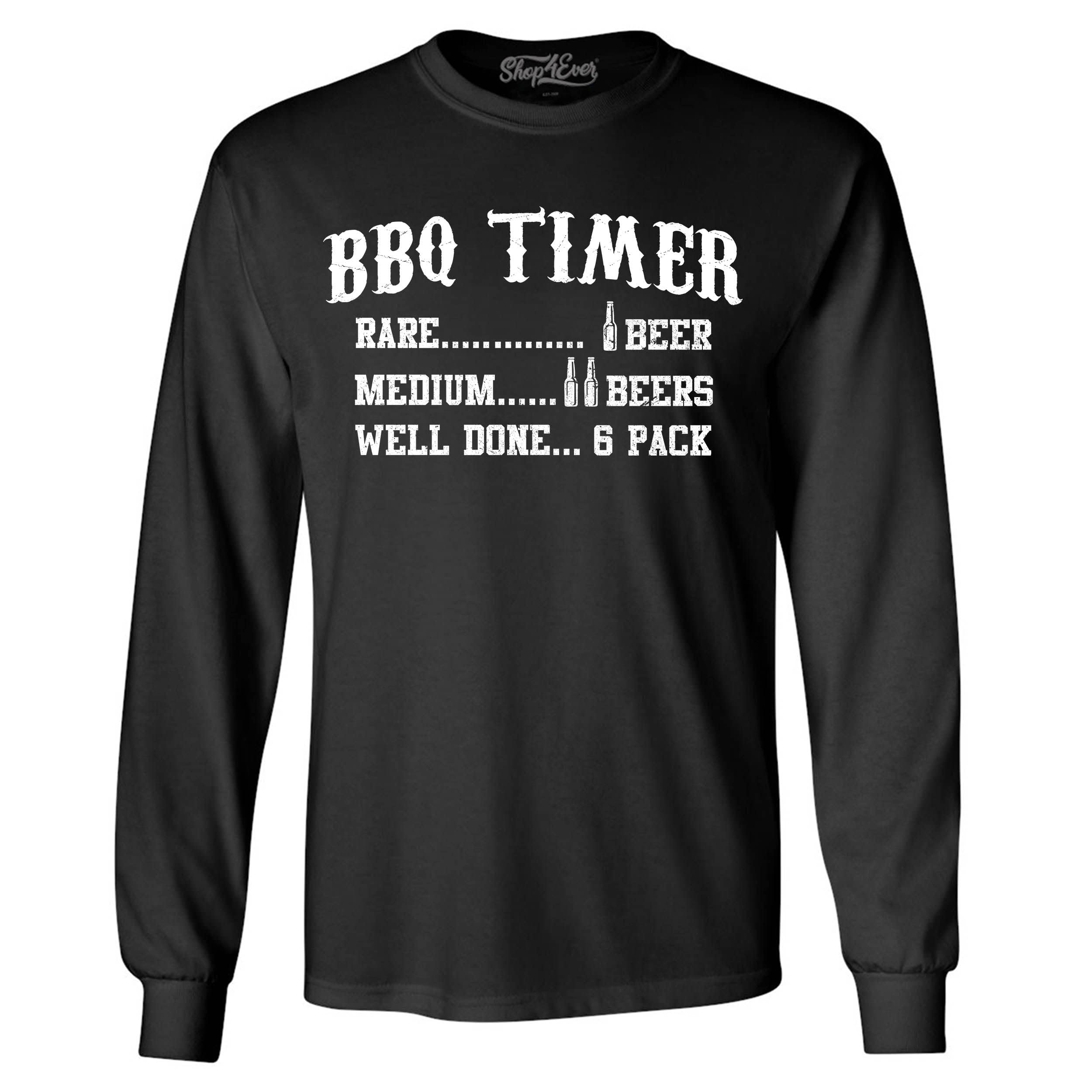 Shop4ever® Funny BBQ Timer Drinking Long Sleeve Shirt for Men - Perfect for Grilling Parties, Beer Enthusiasts & Outdoor Cookouts