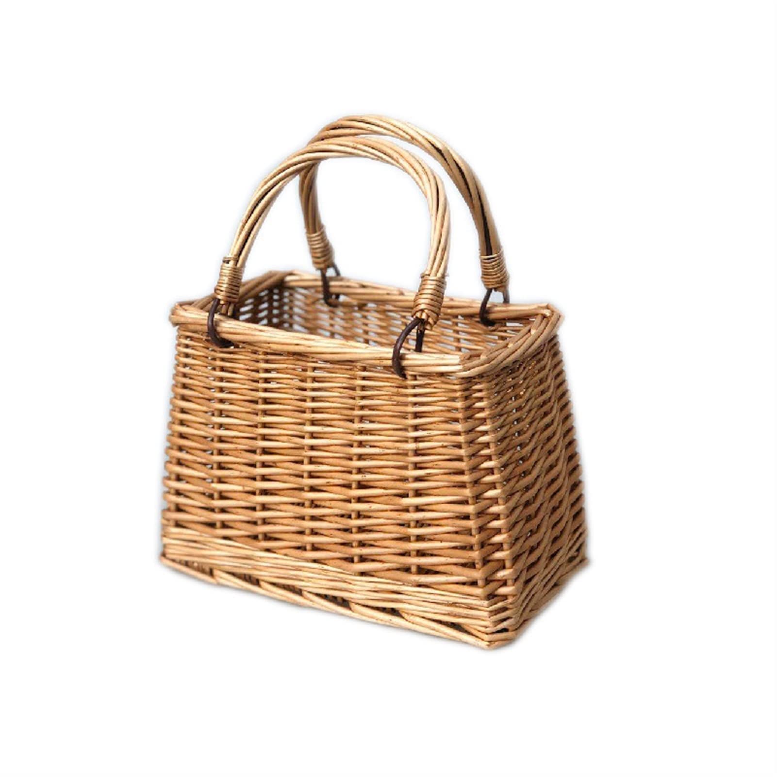 Floral Wicker Picnic Basket with Handle - Straw Handheld Easter Wedding Gift Basket for Candy, Eggs & Fruits - Perfect for Camping, Outdoor Parties & Picnics | Durable Multifunctional Decorative Storage Basket