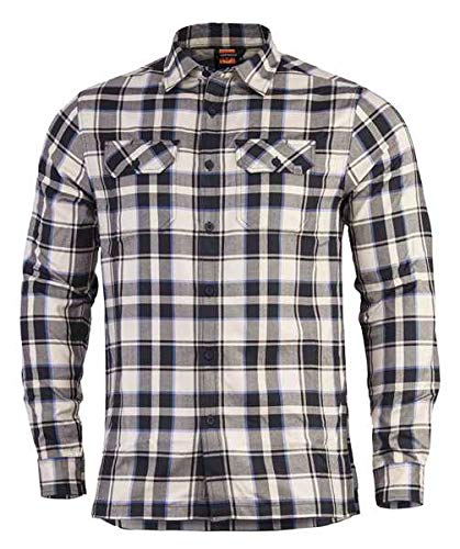 Men's Pentagon Drifter Flannel Shirt - Long Sleeve Plaid Button Down Shirt in Off-White Checkered Pattern | Casual Wear, Outdoor Activities & Layering for Fall & Winter