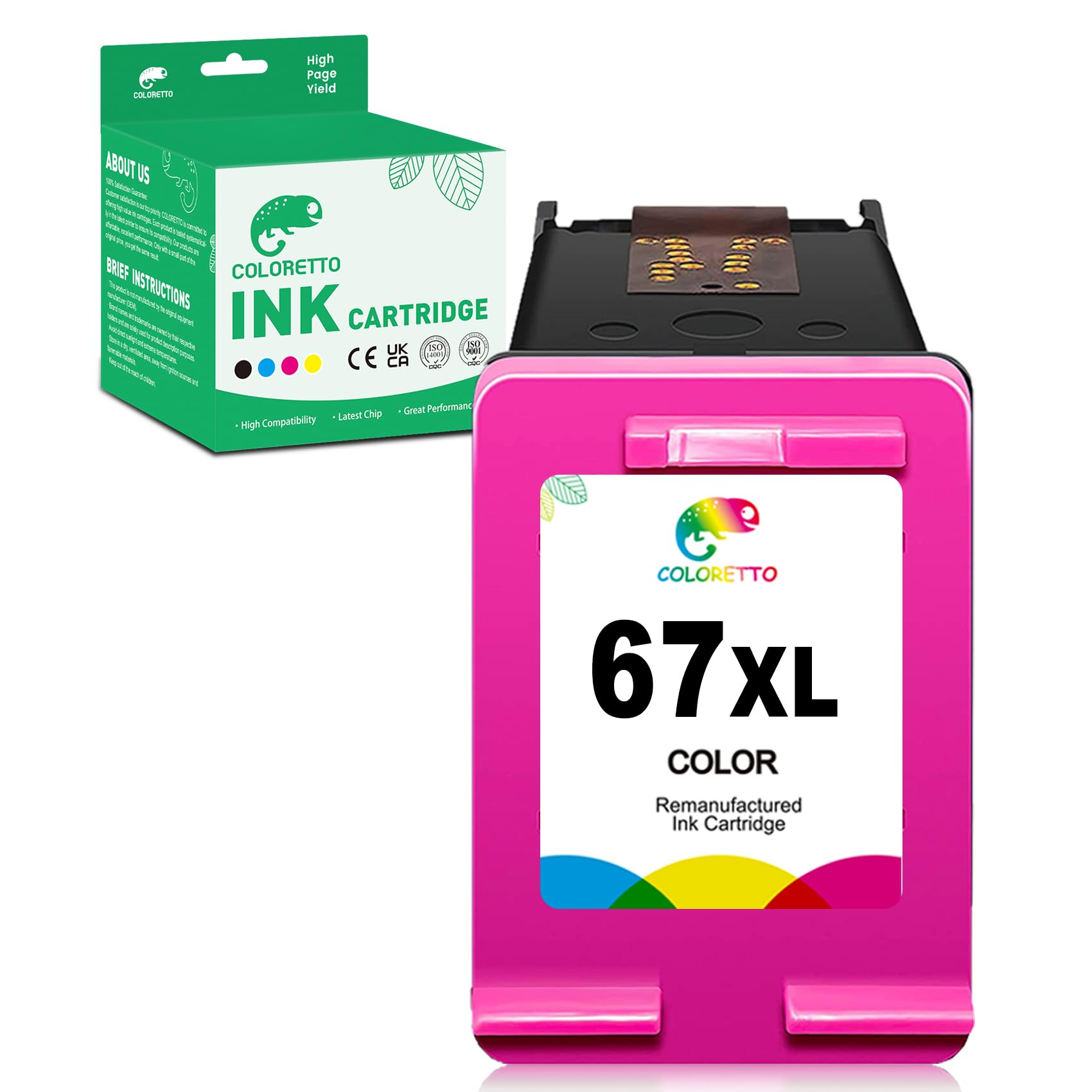 COLORETTO 67XL Remanufactured Color Ink Cartridge - Compatible with HP Deskjet 2855e/2842e/2800e/1255 & Envy 6050e/6065e/6400e/6455e Series Printers (1-Pack) - Ideal for Home Office Printing, School Projects & Photo Printing