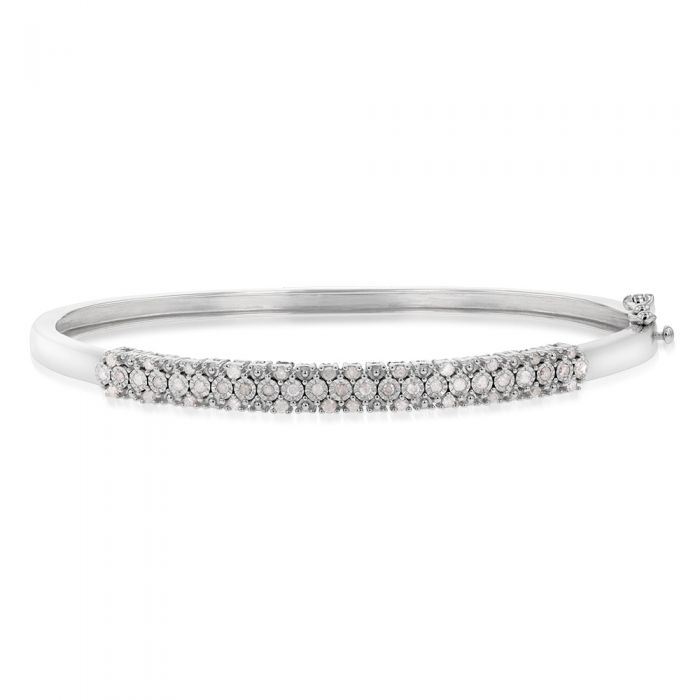 1/2 Carat Diamond 3 Row Sterling Silver Hinge Bangle Bracelet 50x60mm - Elegant Jewelry for Women, Perfect for Weddings, Anniversaries & Special Occasions