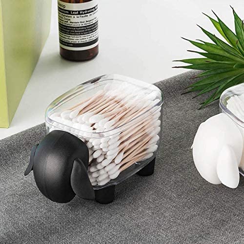 Q-Tip Holder Dispenser with Cover - Waterproof Cotton Swab Organizer Container for Bathroom Vanity Storage | Cute Black Cotton Ball & Floss Jar with Lid | Perfect for Makeup Counter, Spa Essentials, and Travel Toiletry Organization
