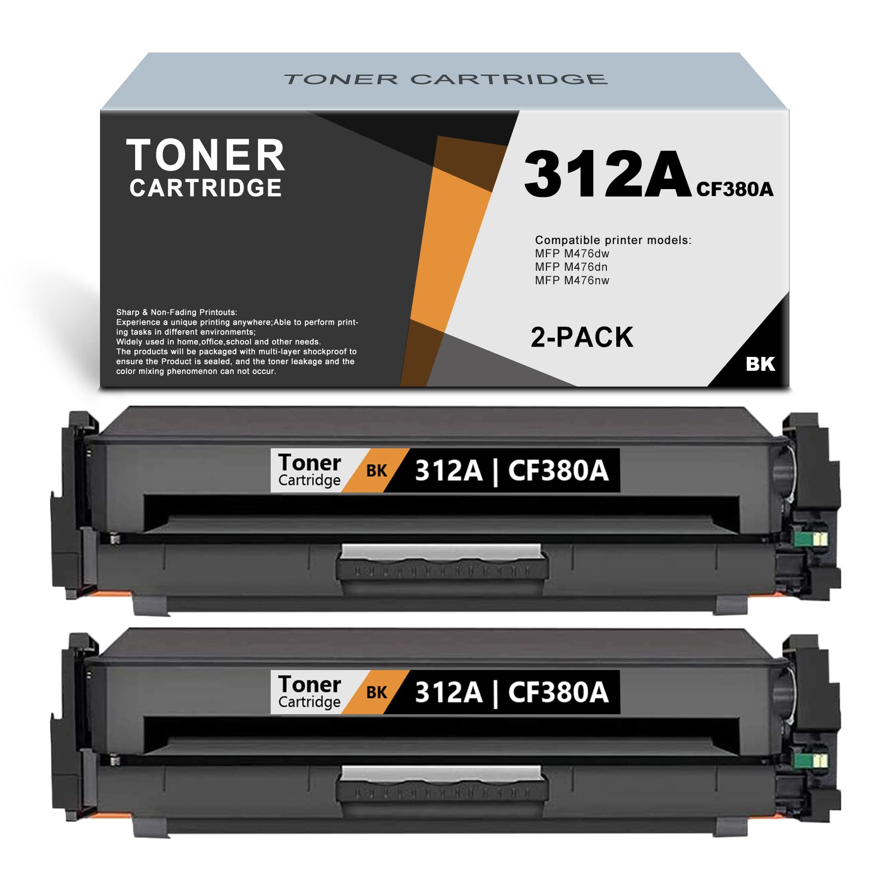 2 Pack Remanufactured Black Toner Cartridge - Compatible with HP MFP M476dn/M476nw/M476dw Printers (Replaces HP 312A/CF380A) | High-Quality Printer Ink Replacement | Perfect for Home & Office Printing Needs