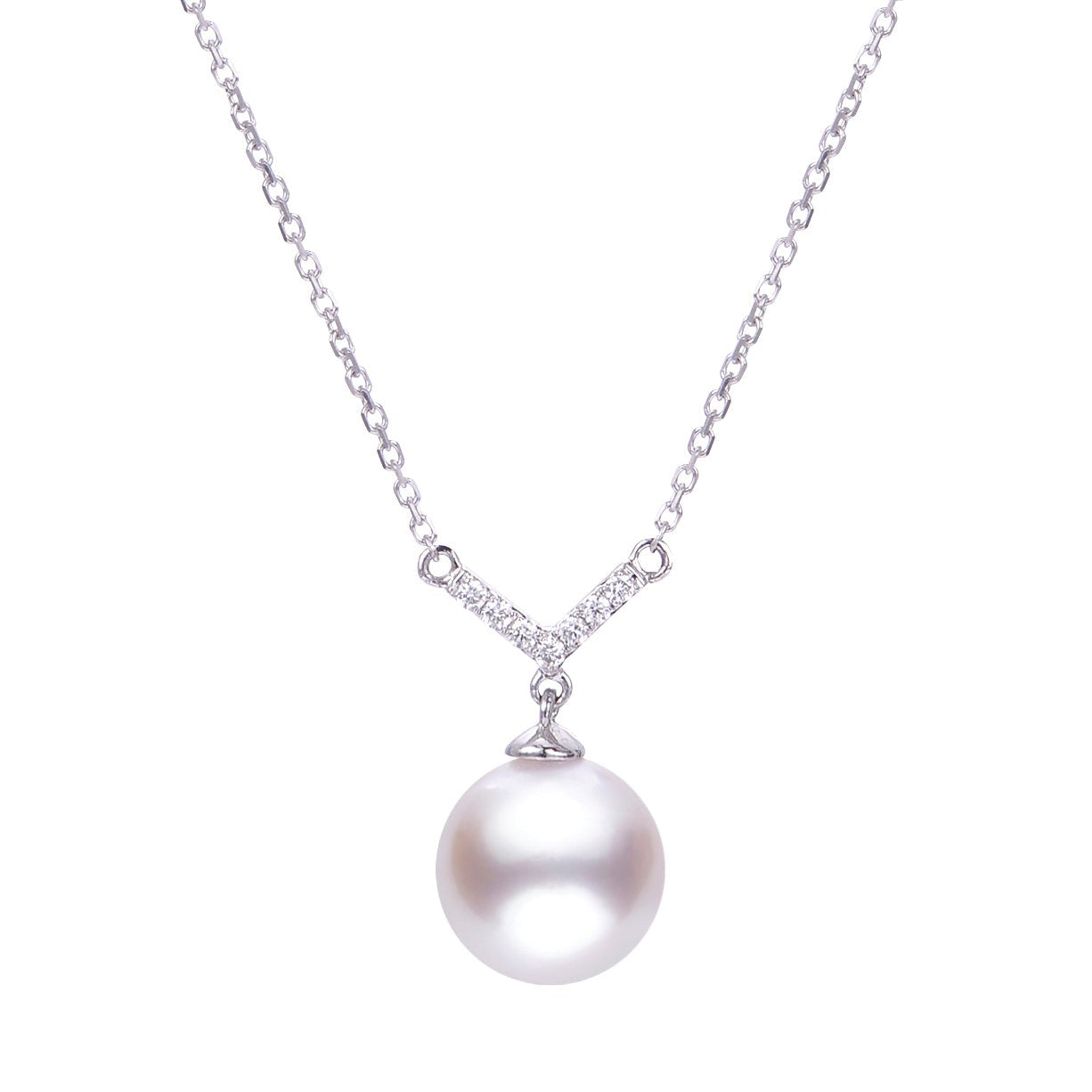 8mm Akoya Pearl & Diamond 14K White Gold Necklace for Women - Elegant Bridal, Wedding, Anniversary & Formal Event Jewelry Gift