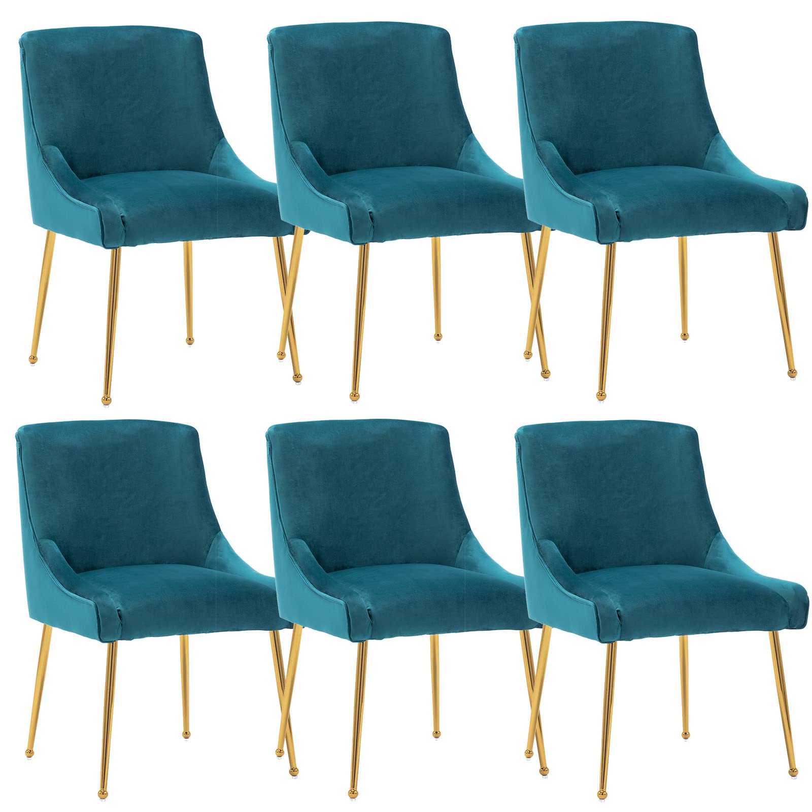 Guyou 6-Piece Velvet Upholstered Dining Chair Set - Teal Accent Chairs for Kitchen, Dining Room, Living Room & Bedroom | Elegant Comfort for Family Meals, Entertaining Guests & Home Decor