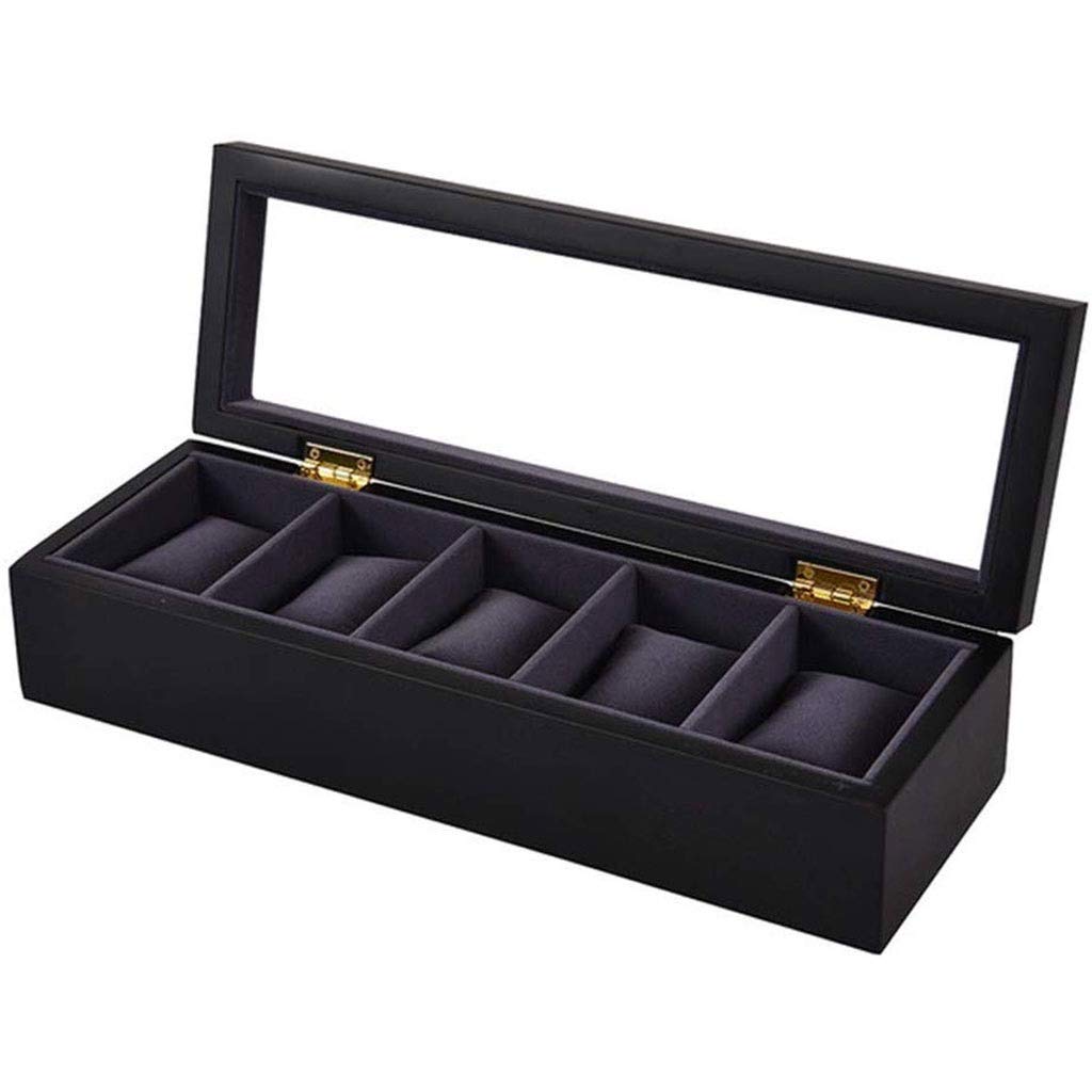 Premium NaNa WYEMG 5-Slot Watch Box with Glass Top - Luxury Watch Display & Storage Case with Velvet Lining, Cushions & Lock (Black) - Perfect for Watch Collectors, Jewelry Organizers & Gift Giving