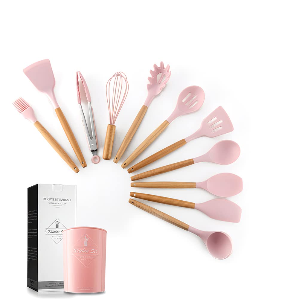 **Mewmewcat 11-Piece Silicone Kitchen Utensils Set - Non-Stick, Wooden Handle Cookware for Baking, Cooking & Frying - Perfect for Home Chefs & Gift Ideas**