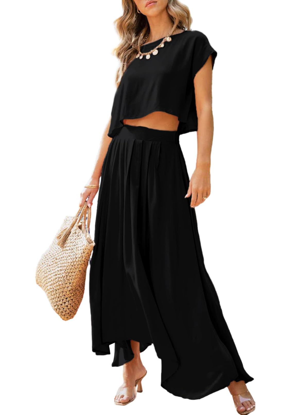 Dokotoo Women's 2-Piece Summer Outfit Set - Crewneck Tops & Flowy Maxi Skirt Dress for Casual, Beach & Vacation Wear | Boho Chic Style