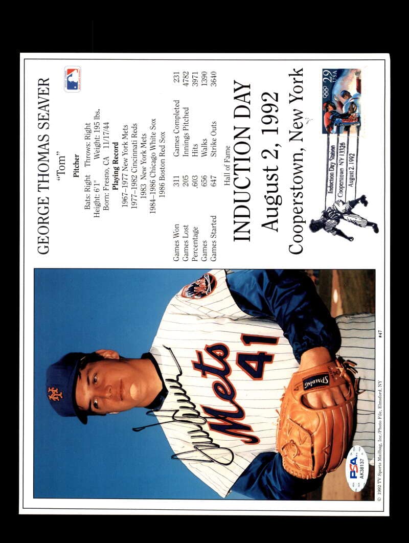 PSA DNA Authenticated Tom Seaver Signed 8x10 HOF Photo - New York Mets Autograph - Perfect for Sports Memorabilia Collectors & Mets Fans Display