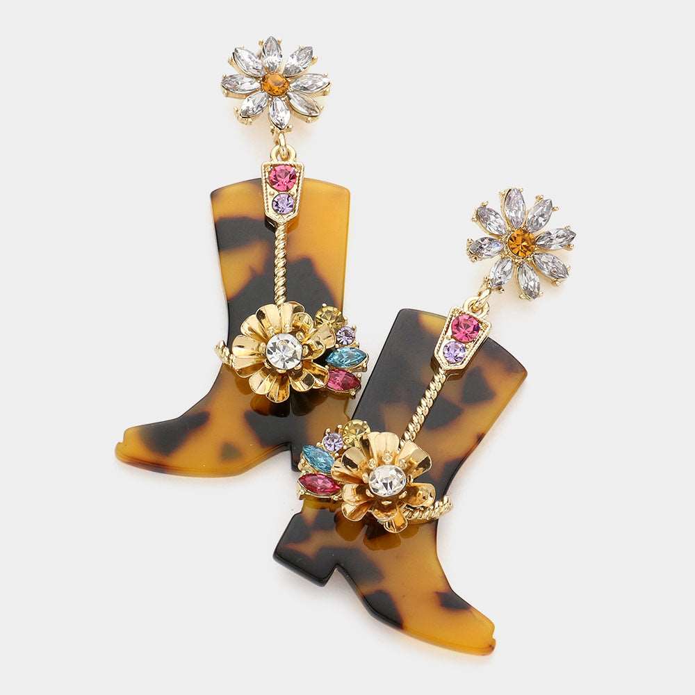 Brown & Gold Western Boot Dangle Earrings for Women - Stylish Cowgirl Fashion Jewelry - Perfect for Country Concerts, Rodeos & Western Themed Parties