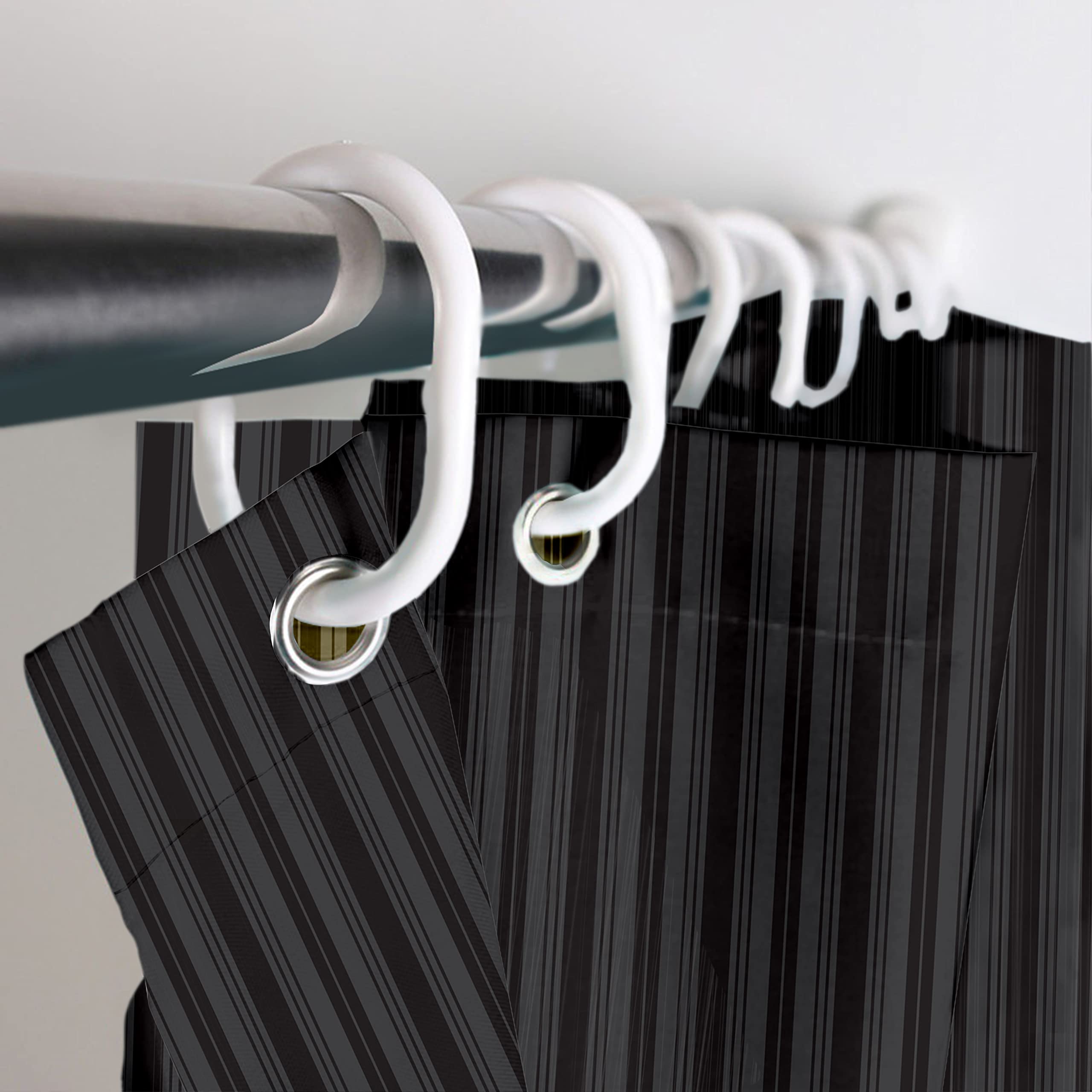 Waterproof Striped Shower Curtain for Bathroom - Heavy Duty 72x72 Inches, Machine Washable, Hotel Grade with 12 Grommets & Hooks - Black by Lushomes | Perfect for Home, Hotel & Spa Decor