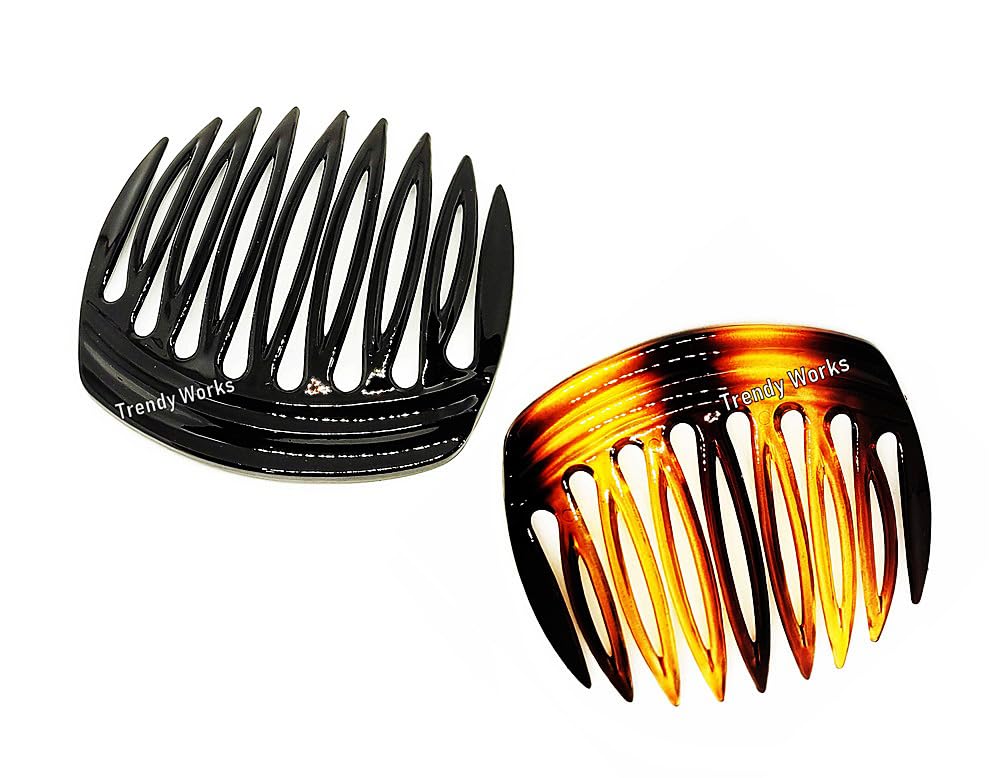 Trendy 2-Piece Hair Side Combs & Bun Clips for Women & Girls - Black & Brown Hair Accessories for Updos, Braids & Everyday Styling