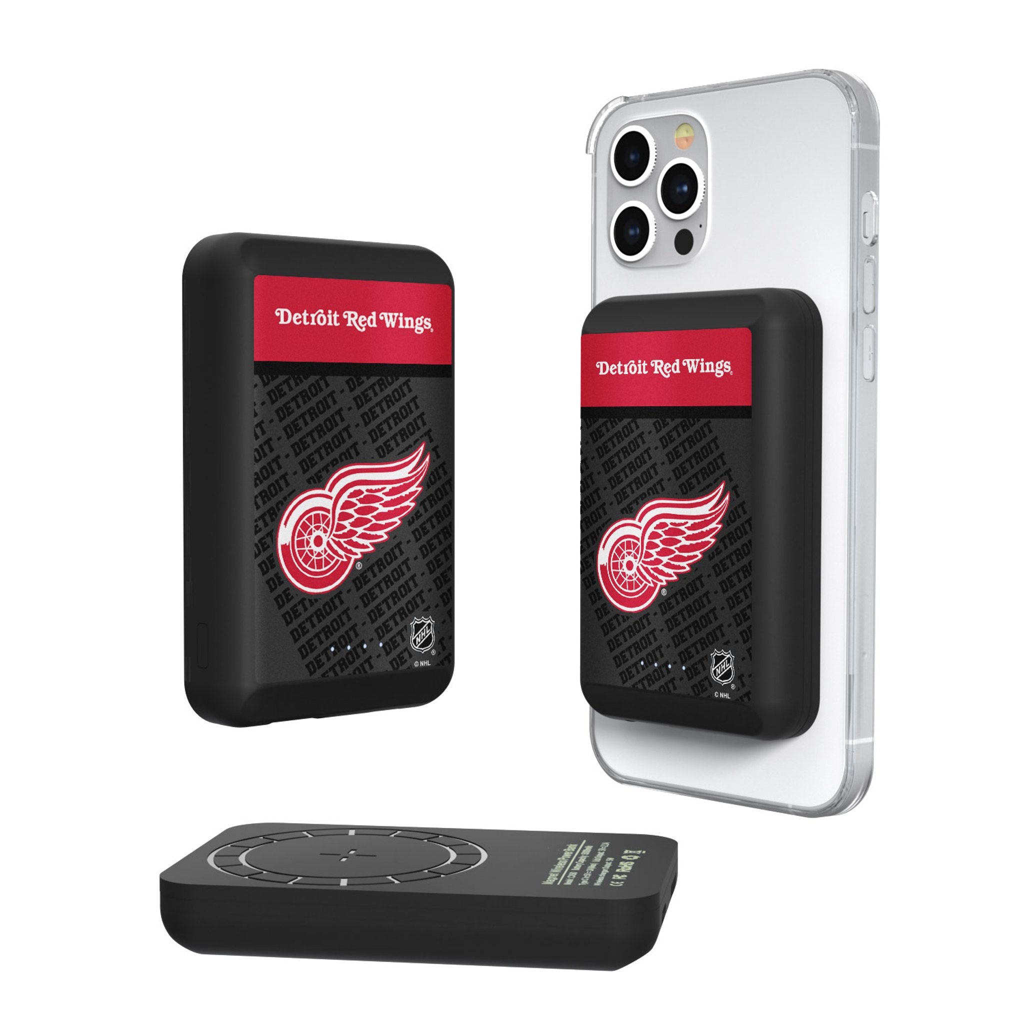 Detroit Red Wings Endzone Plus Wireless Magnetic Power Bank 10000mAh Portable Charger for iPhone, Samsung, AirPods - Perfect for Travel, Work, and Game Day