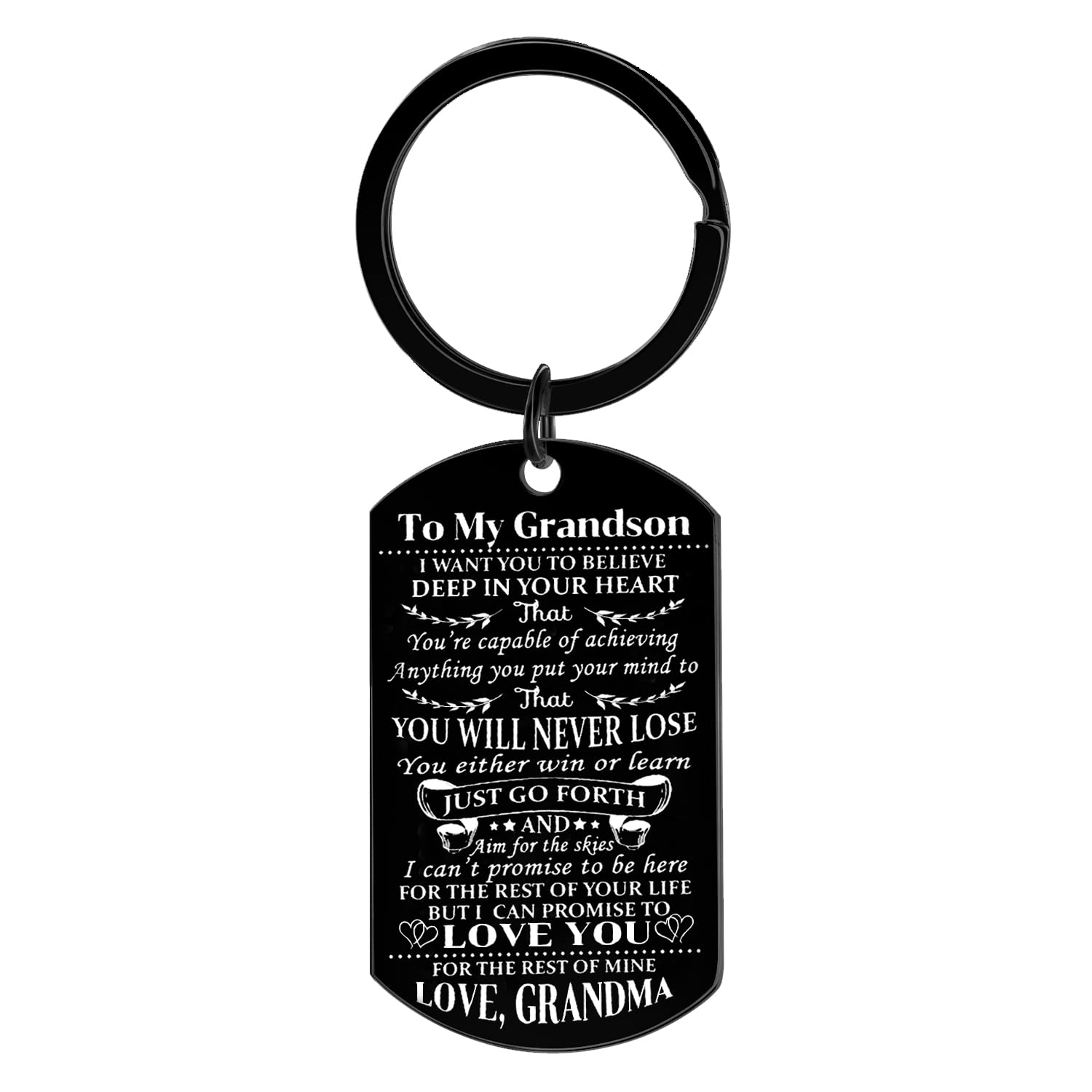 Personalized Grandson Gifts from Grandma - Engraved Keychain for Birthday, Graduation & Encouragement - Perfect Keepsake for Special Occasions & Everyday Reminders