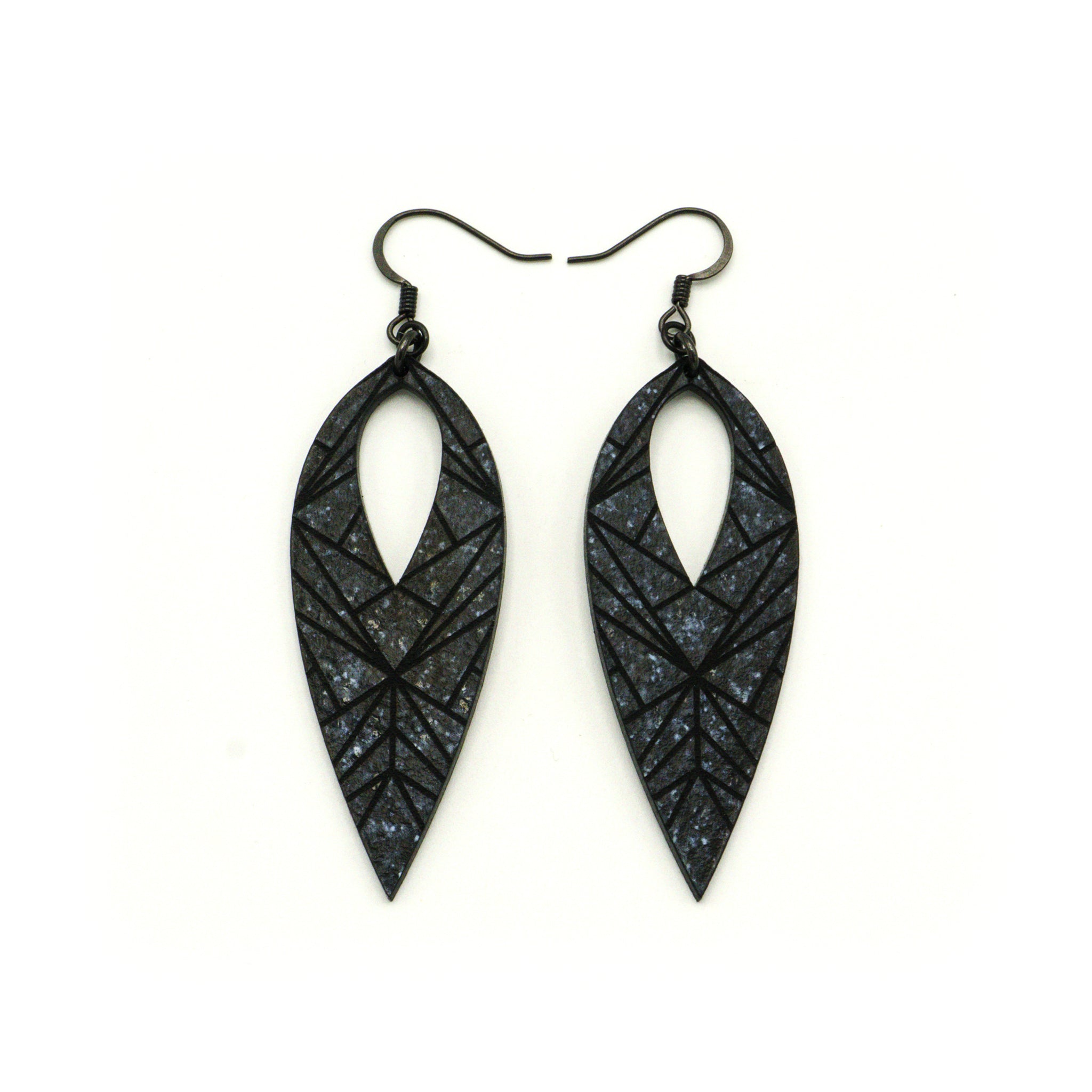 Nativas [05] Acrylic Earrings - Black Galaxy & Black | Stylish Handmade Earrings for Women, Perfect for Parties, Weddings & Everyday Wear