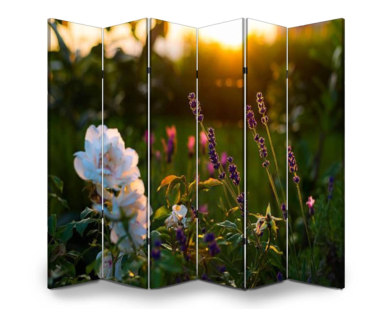 6 Panel Folding Room Divider Privacy Screen - Lavender & Rose Floral Design for Home, Garden, Office - Indoor/Outdoor Freestanding Partition for Bedroom, Living Room, Patio, and Event Spaces