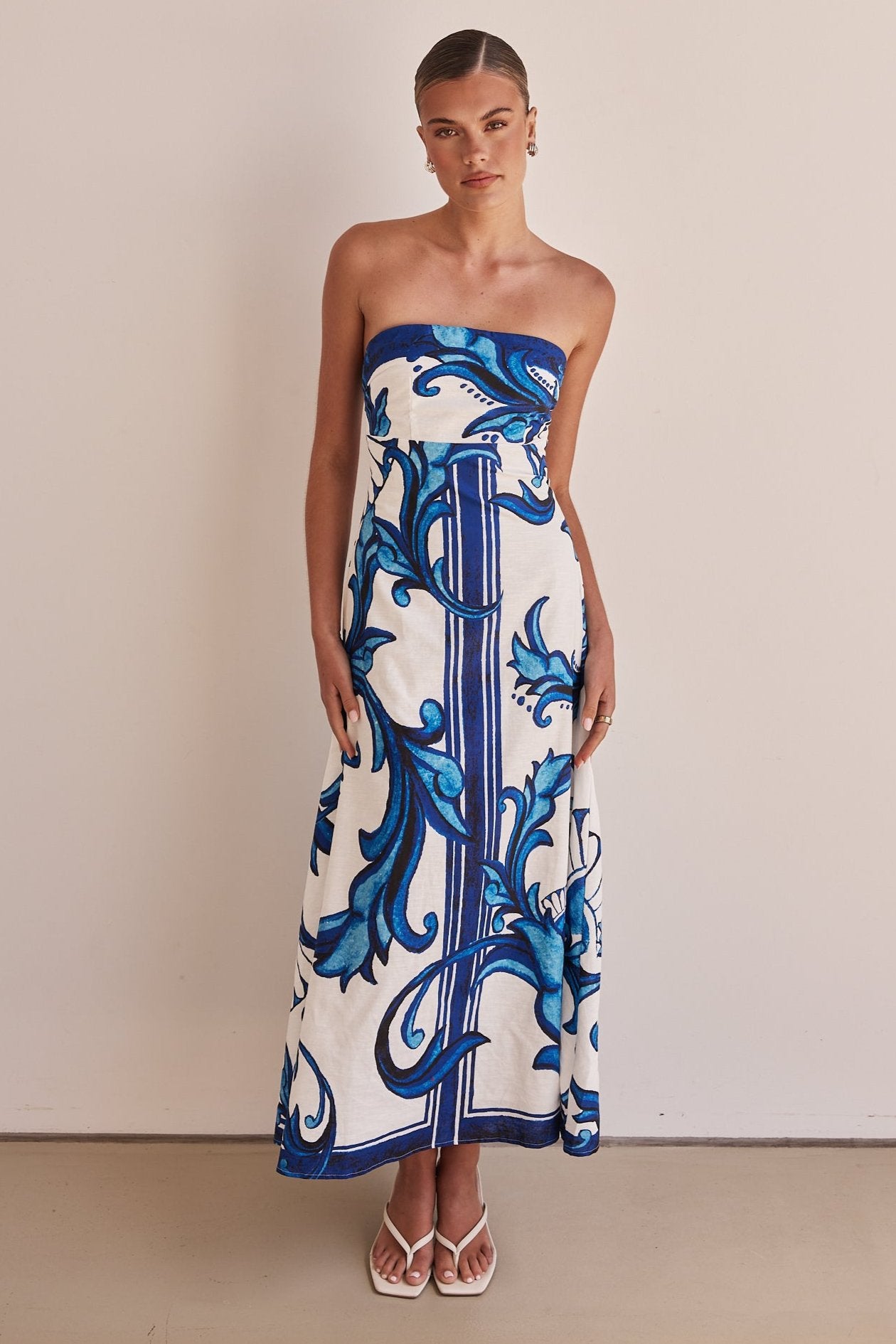 Zayna Women's Floral Midi Dress - Elegant Blue Summer Casual Dress for Beach, Party & Office Wear