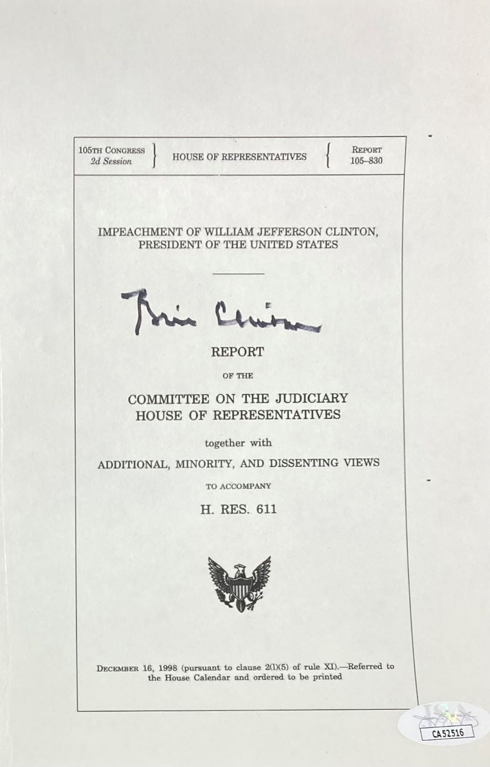 Authentic Bill Clinton Signed 5x8 Impeachment Letter with JSA COA - Rare Political Memorabilia for Collectors & History Enthusiasts - Perfect for Display in Home Office, Man Cave, or Presidential Collections