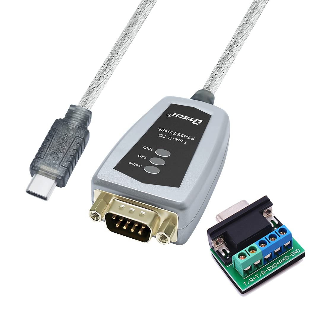 DTech FTDI USB to RS485 RS422 Converter Cable - USB C to Serial Adapter with Breakout Board & LED Indicators - Compatible with Windows 11/10/8/7/XP & Mac OS (3 Feet) - Ideal for Industrial Automation, POS Systems, and Serial Device Connectivity